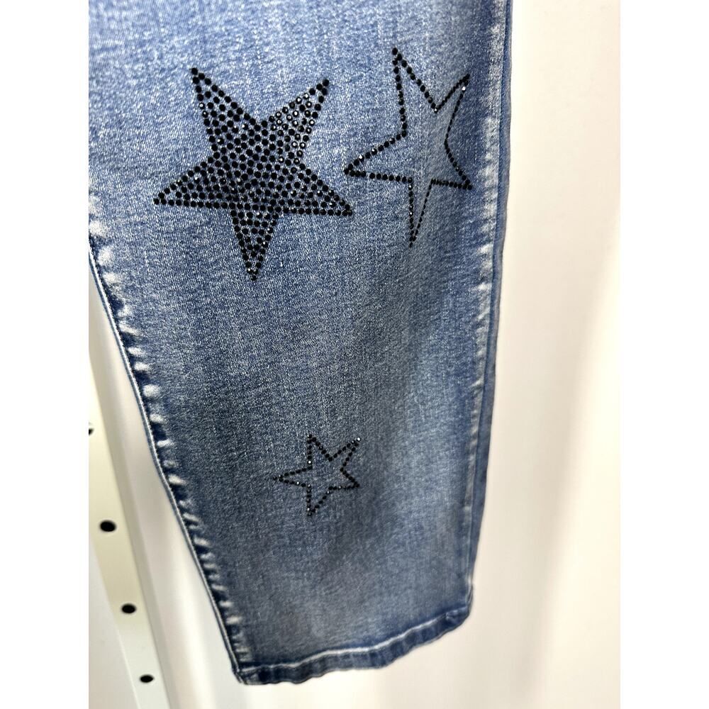 VIA RITINA Women's Denim Rhinestone Star Skinny Jeans Blue Size 10 - Picture 9 of 14